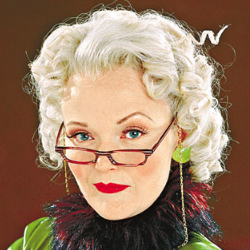 woman with curly blonde hair and glasses
