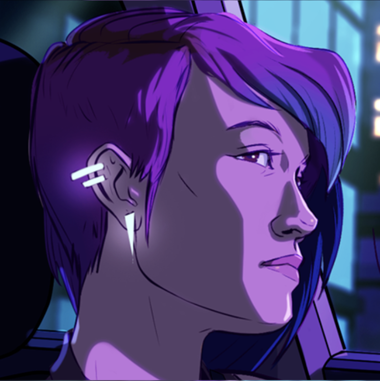 purple-toned digital drawing of woman from neocab